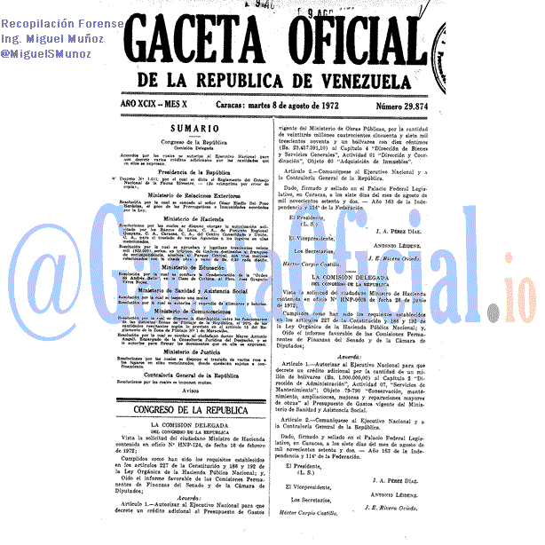 Gaceta Oficial 29874 del 8 Agosto 1972