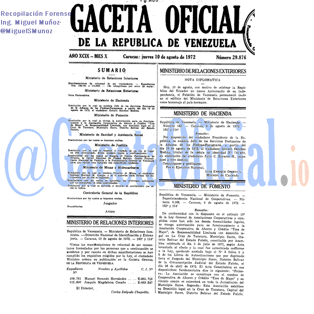 Gaceta Oficial 29876 del 10 Agosto 1972