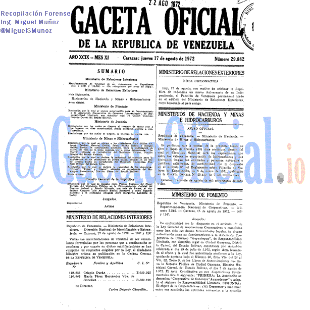 Gaceta Oficial 29882 del 17 Agosto 1972