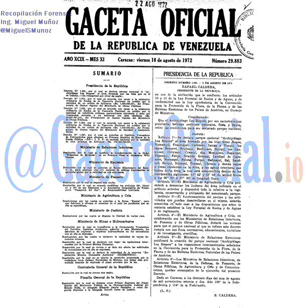 Gaceta Oficial 29883 del 18 Agosto 1972