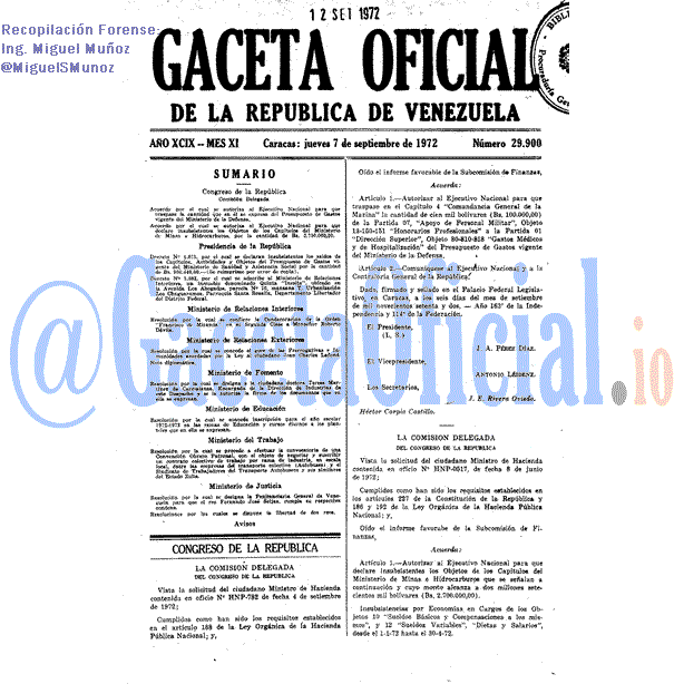 Gaceta Oficial 29900 del 7 Septiembre 1972