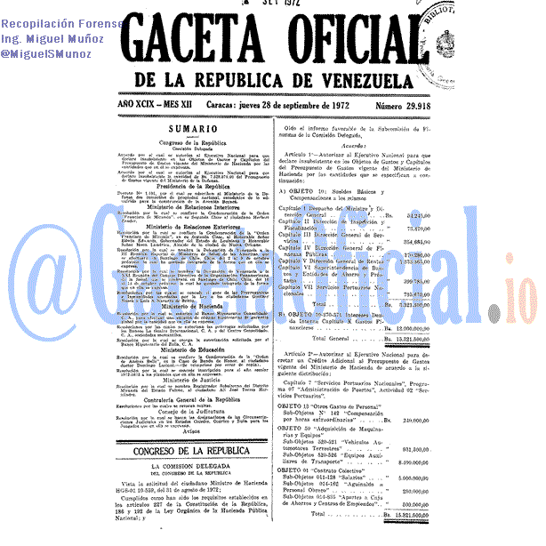 Gaceta Oficial 29918 del 28 Septiembre 1972