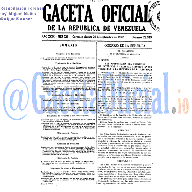 Gaceta Oficial 29919 del 29 Septiembre 1972