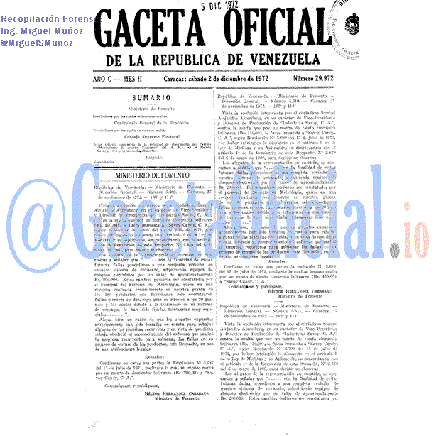 Gaceta Oficial 29972 del 2 Diciembre 1972
