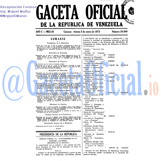 Gaceta Oficial 29999 del 5 Enero 1973