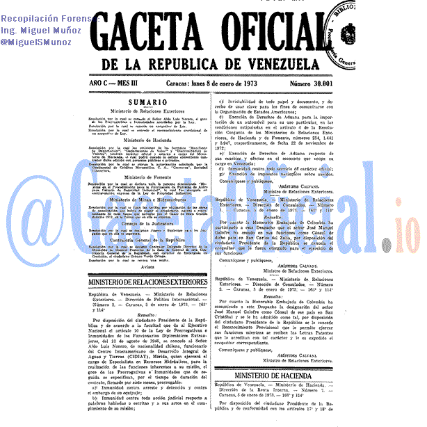 Gaceta Oficial 30001 del 8 Enero 1973