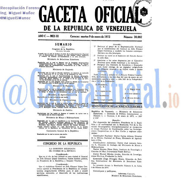 Gaceta Oficial 30002 del 9 Enero 1973