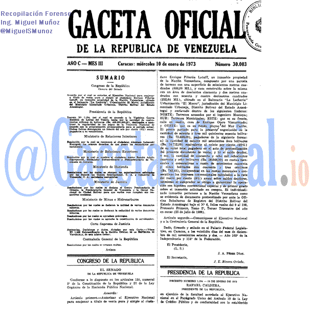 Gaceta Oficial 30003 del 10 Enero 1973