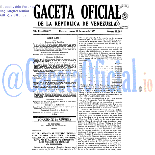 Gaceta Oficial 30005 del 12 Enero 1973