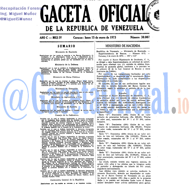 Gaceta Oficial 30007 del 15 Enero 1973