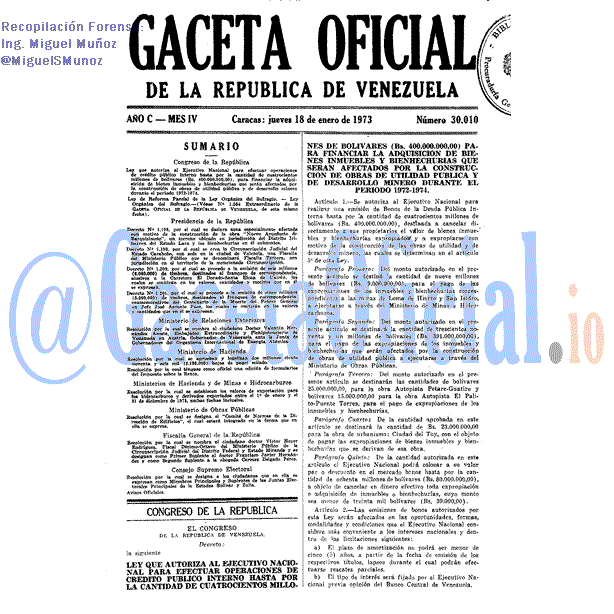 Gaceta Oficial 30010 del 18 Enero 1973