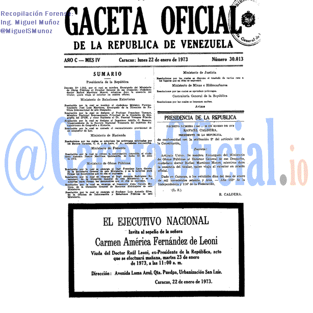 Gaceta Oficial 30013 del 22 Enero 1973