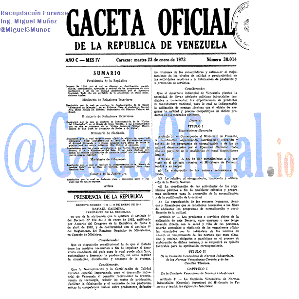 Gaceta Oficial 30014 del 23 Enero 1973
