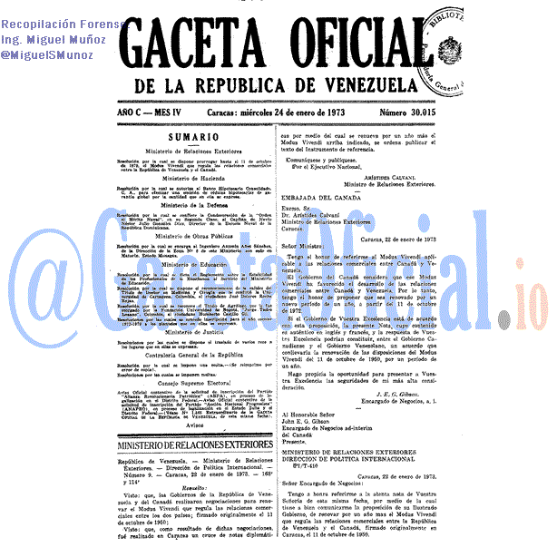 Gaceta Oficial 30015 del 24 Enero 1973