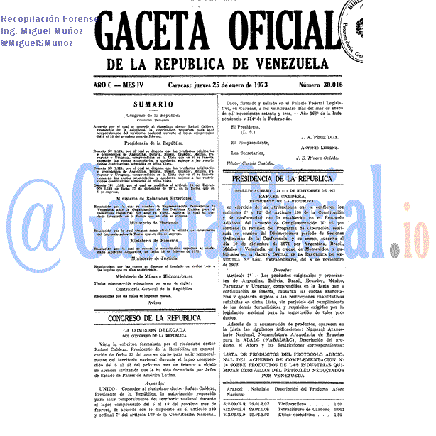 Gaceta Oficial 30016 del 25 Enero 1973