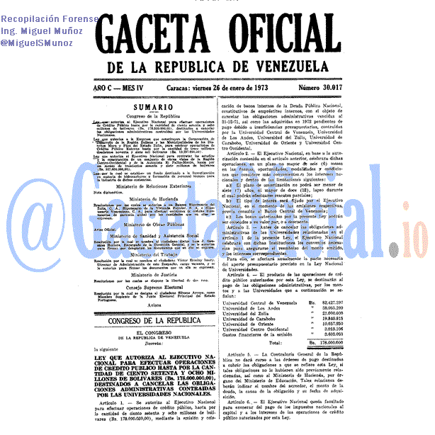 Gaceta Oficial 30017 del 26 Enero 1973