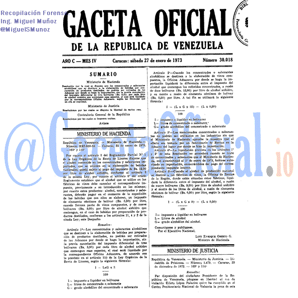 Gaceta Oficial 30018 del 27 Enero 1973