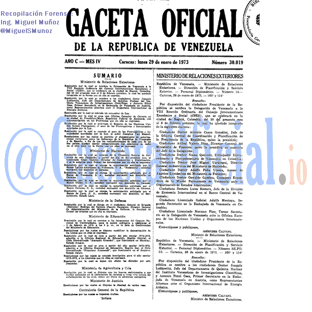 Gaceta Oficial 30019 del 29 Enero 1973