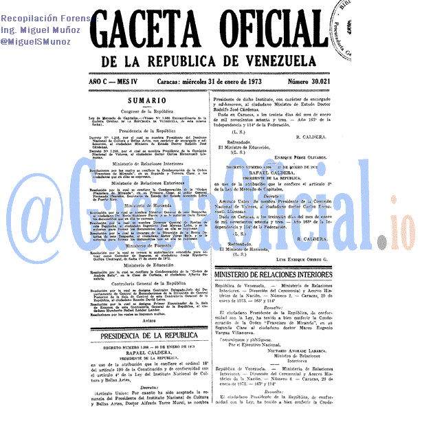 Gaceta Oficial 30021 del 31 Enero 1973
