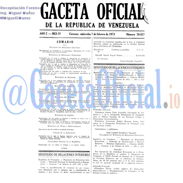 Gaceta Oficial 30027 del 7 Febrero 1973