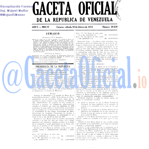Gaceta Oficial 30030 del 10 Febrero 1973