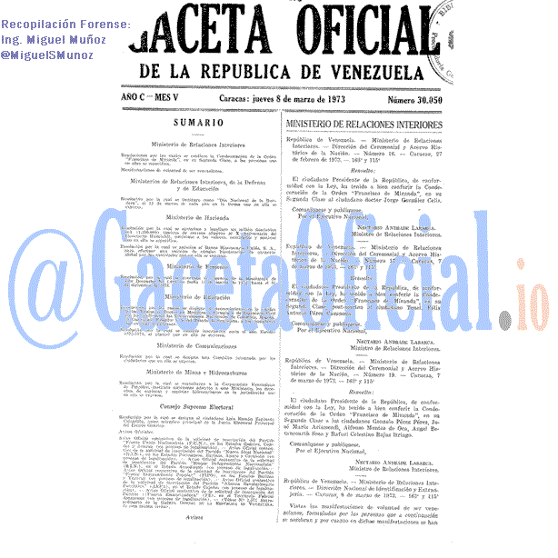 Gaceta Oficial 30050 del 8 Marzo 1973