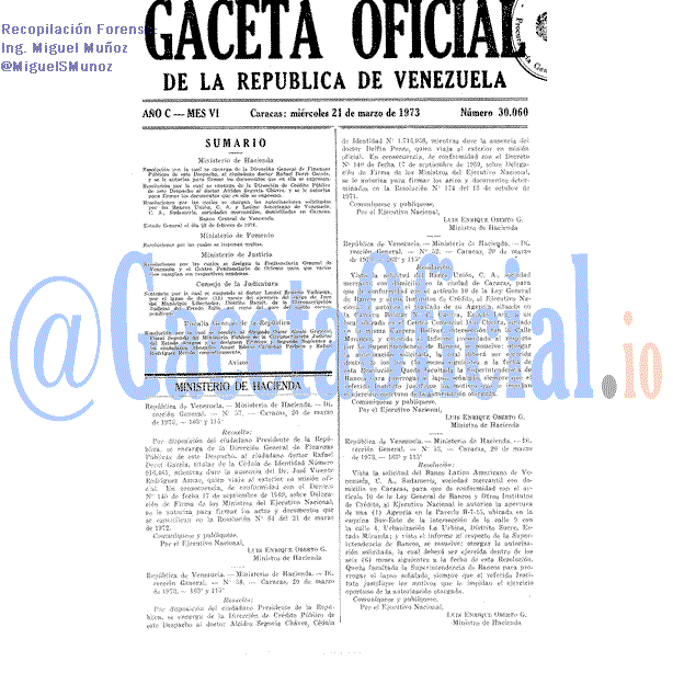 Gaceta Oficial 30060 del 21 Marzo 1973