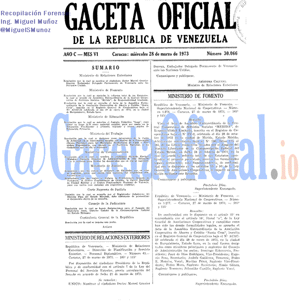 Gaceta Oficial 30066 del 28 Marzo 1973