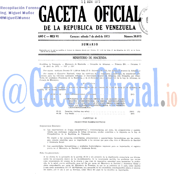 Gaceta Oficial 30075 del 7 Abril 1973