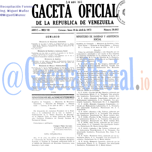 Gaceta Oficial 30082 del 16 Abril 1973