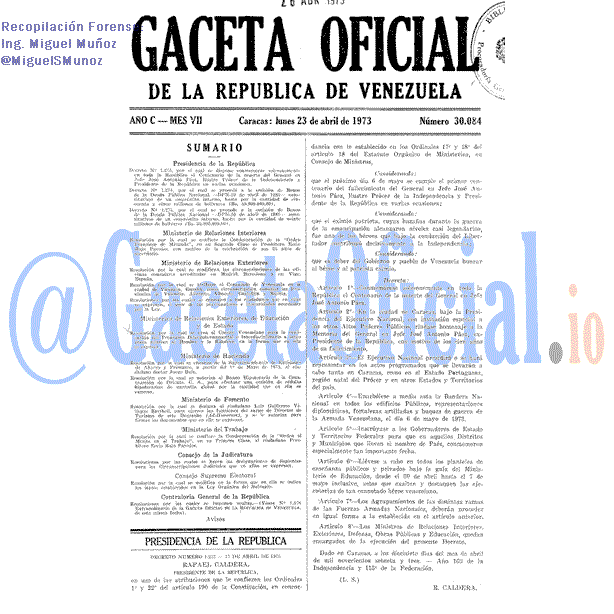Gaceta Oficial 30084 del 23 Abril 1973