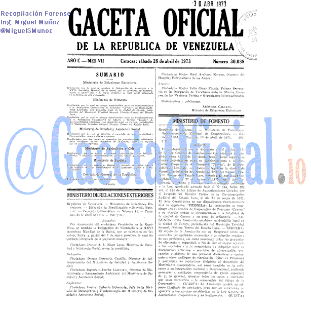 Gaceta Oficial 30089 del 28 Abril 1973