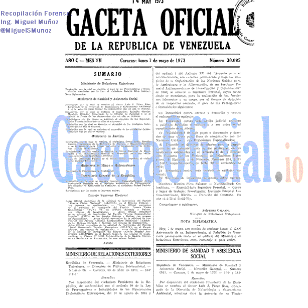 Gaceta Oficial 30095 del 7 Mayo 1973