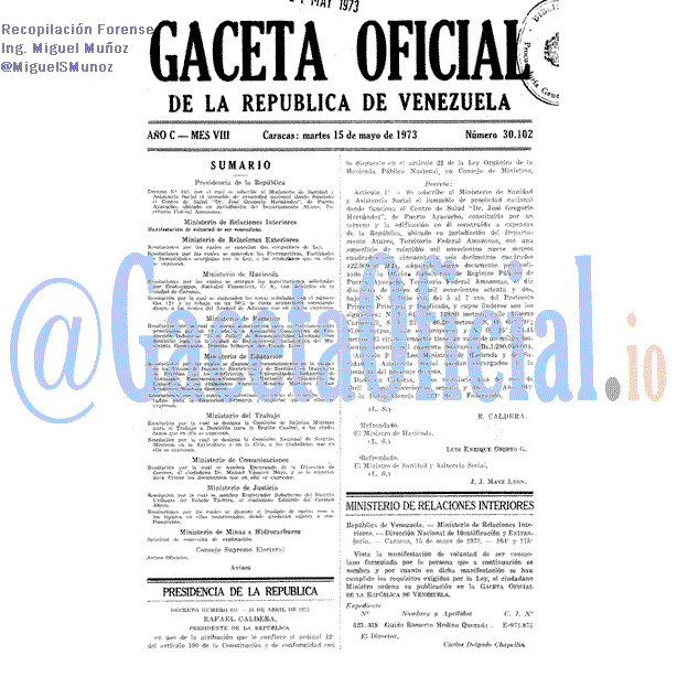 Gaceta Oficial 30102 del 15 Mayo 1973