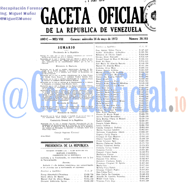 Gaceta Oficial 30103 del 16 Mayo 1973
