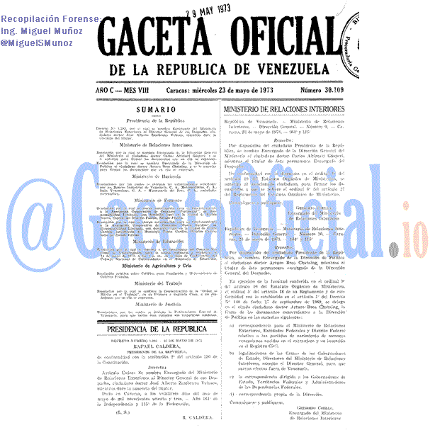 Gaceta Oficial 30109 del 23 Mayo 1973