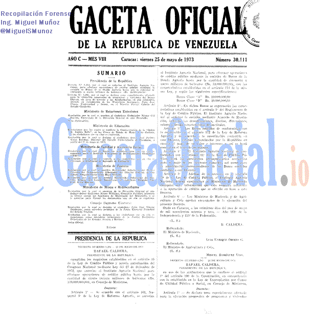 Gaceta Oficial 30111 del 25 Mayo 1973