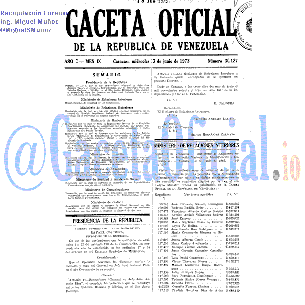 Gaceta Oficial 30127 del 13 Junio 1973
