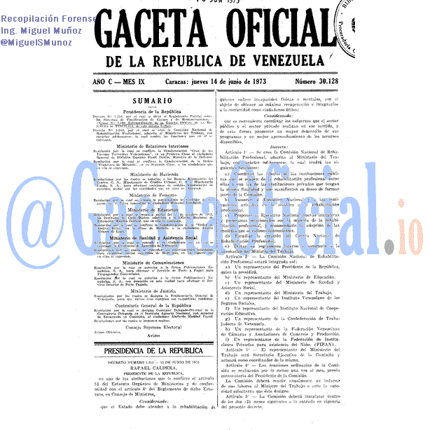 Gaceta Oficial 30128 del 14 Junio 1973