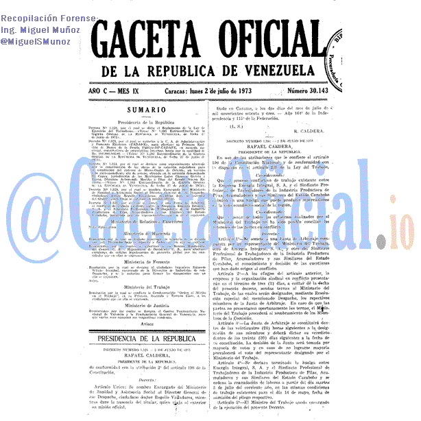 Gaceta Oficial 30143 del 2 Julio 1973