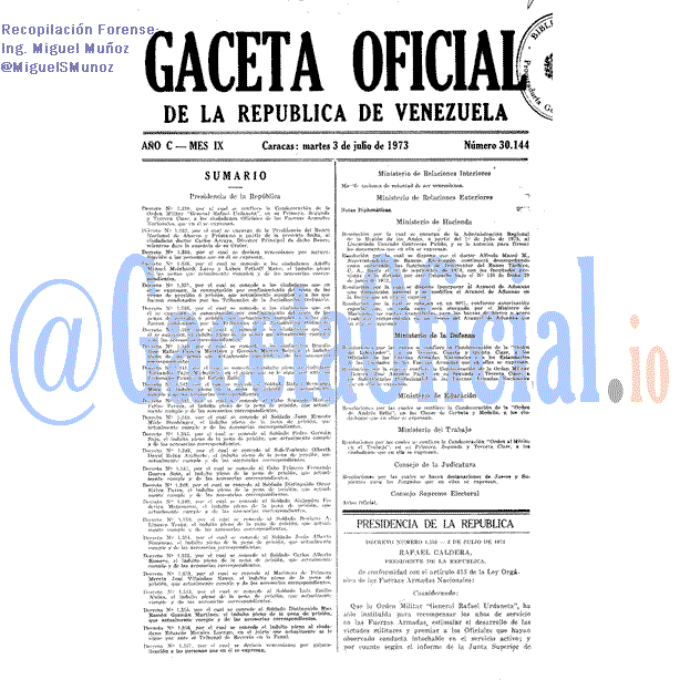Gaceta Oficial 30144 del 3 Julio 1973