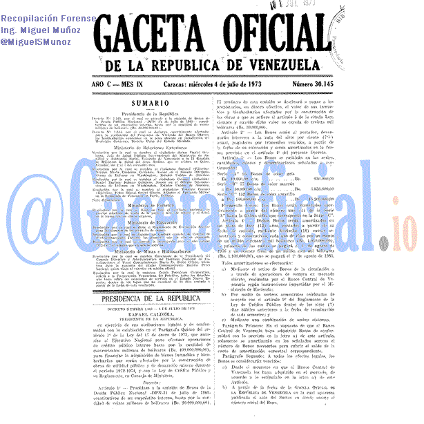 Gaceta Oficial 30145 del 4 Julio 1973
