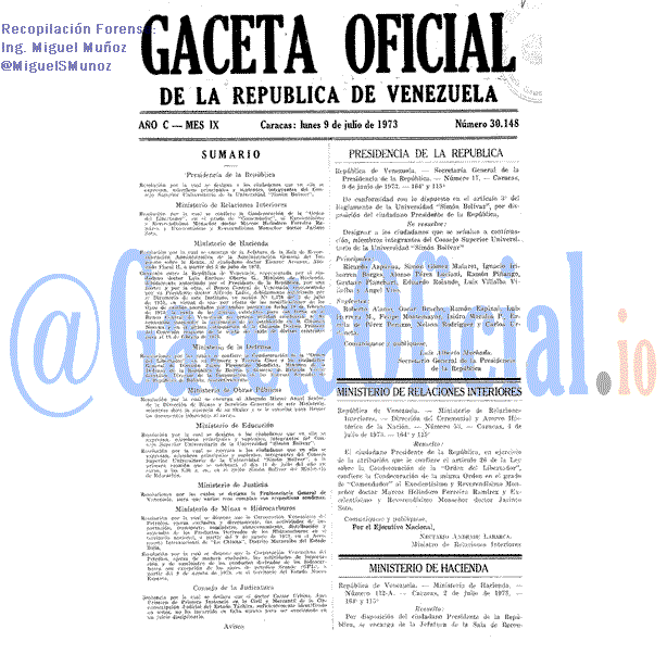 Gaceta Oficial 30148 del 9 Julio 1973