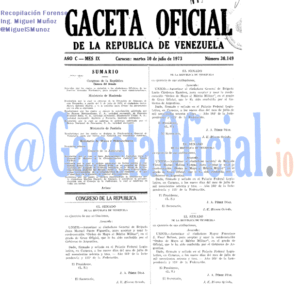 Gaceta Oficial 30149 del 10 Julio 1973