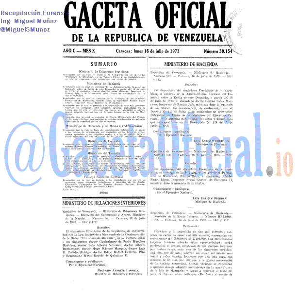Gaceta Oficial 30154 del 16 Julio 1973