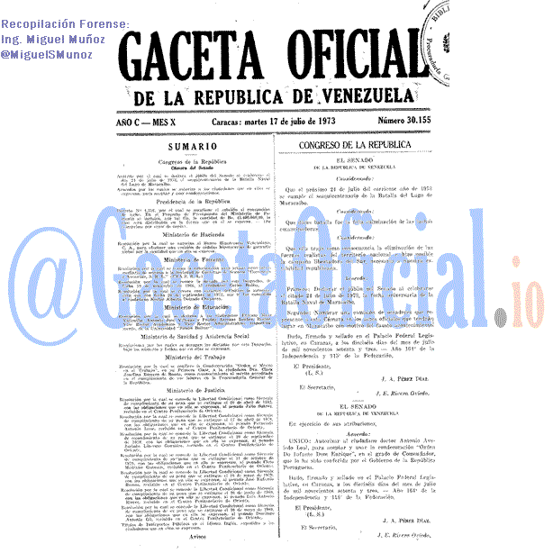 Gaceta Oficial 30155 del 17 Julio 1973