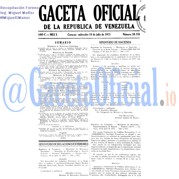 Gaceta Oficial 30156 del 18 Julio 1973