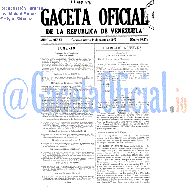 Gaceta Oficial 30178 del 14 Agosto 1973
