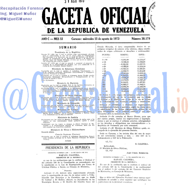 Gaceta Oficial 30179 del 15 Agosto 1973