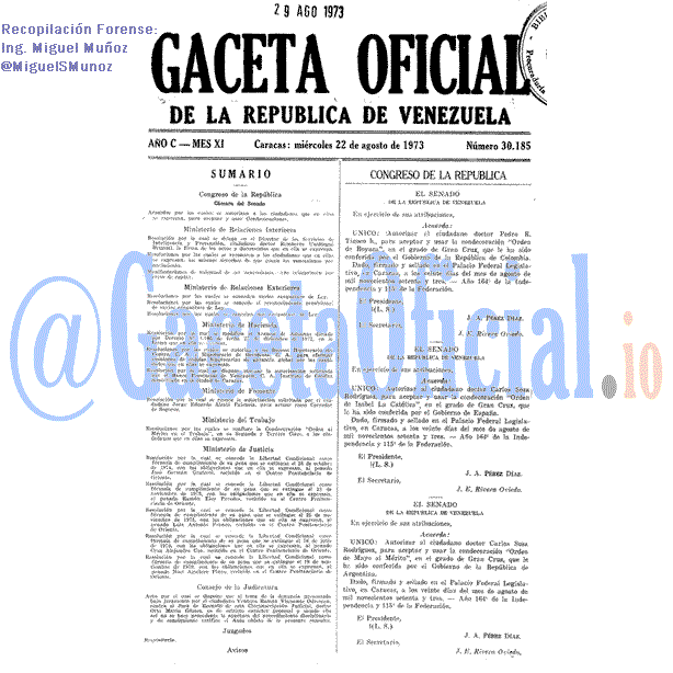 Gaceta Oficial 30185 del 22 Agosto 1973